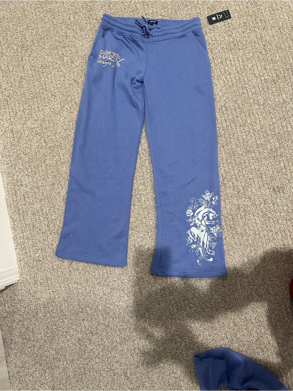 Ed Hardy Periwinkle Floral Lounge Pants with White Graphic